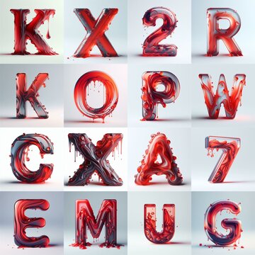 Red glass 3D Lettering Typeface. AI generated illustration