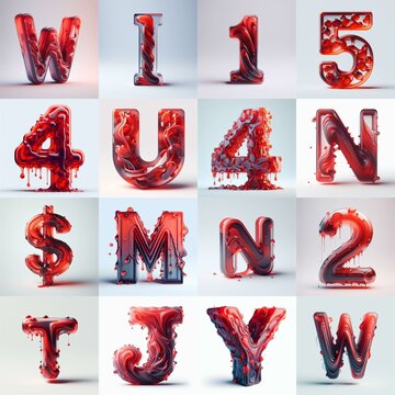 Red glass 3D Lettering Typeface. AI generated illustration