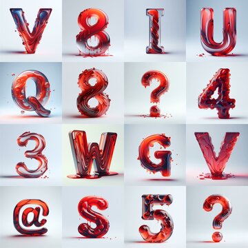Red glass 3D Lettering Typeface. AI generated illustration