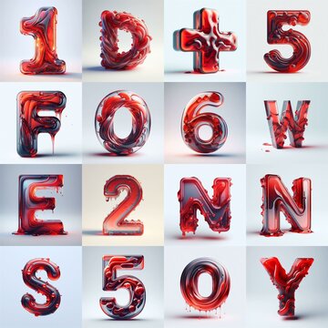 Red glass 3D Lettering Typeface. AI generated illustration