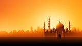 Fototapeta Londyn - Ramadan greeting card on orange background. Vector illustration, generative ai, 