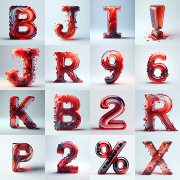 Red glass 3D Lettering Typeface. AI generated illustration