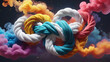 Colorful ropes knotted together with smoke