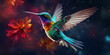 Humming Bird Branches , Humming bird green sword-billed ,Cute hummingbird bird with colorful plumage closeup photography

