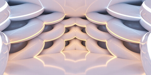 Poster - Abstract futuristic studio wall With Soft Pastel lighting, reflections and round Geometric Shapes
