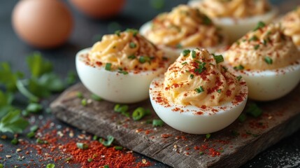 Canvas Print - Healthy Deviled Eggs as an Appetizer with Paprika 