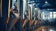 Fermentation mash vats or boiler tanks in a brewery factory create the heart of the brewing process.