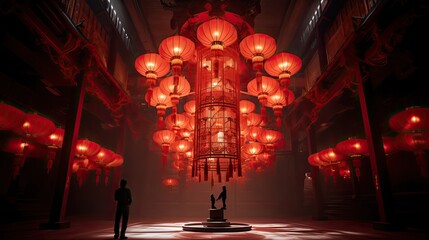Wall Mural - A Huge Red Lantern traditional Chinese elements