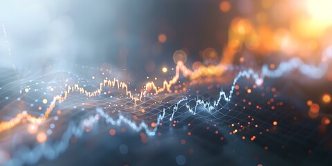 Aufkleber - Abstract digital waves lighting up in blue and orange. dynamic tech background. futuristic data concept. AI