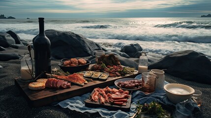 Wall Mural - a Japanese picnic with bento at the beach