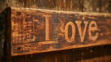 The Word Love Is Carved On A Wooden Surface