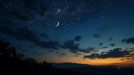 islamic background at night with moon on blue sky