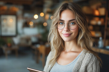 Young woman with a tablet in her hands in an office space