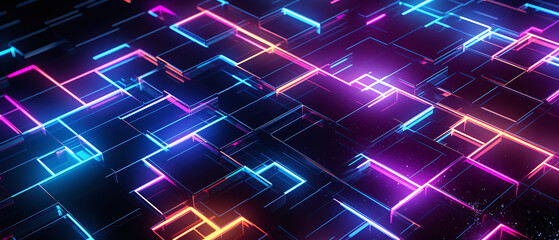 Wall Mural - Abstract neon grids background, futuristic background.