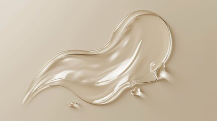 Smooth wavy transparent liquid texture on pastel beige background. Beauty product banner, serum, cream or moisturiser