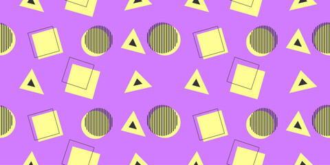 Wall Mural - Purple 90's Style Seamless Geometric Pattern, Wide Scale Background Design - Vector Illustration