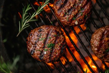 vegan meat for burgers cooking on barbeque pit,top view