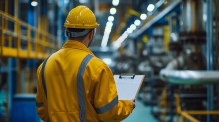 Wall Mural - Industrial engineer with clipboard controlling factory facility