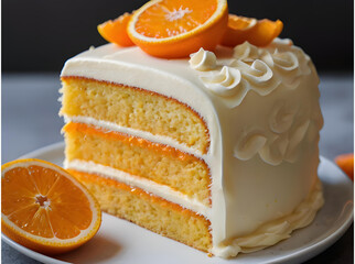 Slice of orange cake on a plate