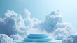 Cloud background podium blue 3d product sky white display platform render abstract stage pastel scene. Podium stand light minimal cloud background studio dreamy pedestal backdrop, generative ai