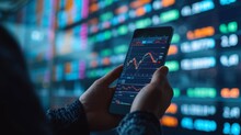Crypto Trader Investor Broker Hand Holding Phone App Executing Financial Stock Trade Market Trading