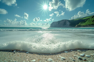 Aufkleber - Travel Concept. Beautyful Ocean or Sea Sand Beach extreme closeup. Generative AI