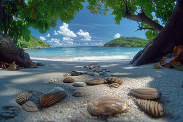 Aufkleber - Travel Concept. Beautyful Ocean or Sea Sand Beach extreme closeup. Generative AI
