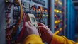 © Media Srock - A technician's hands holding a multimeter in a server room, Electronic control panel