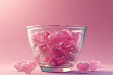 Wall Mural - Poster with realistic pink candy hearts in glass. 