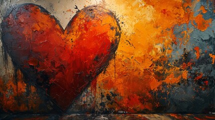 Wall Mural - Fiery Heart on Canvas