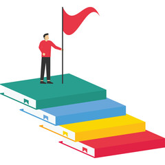 Self-learning,e-book, distance e-learning. Tiny people on way to goal. Self development concept. Skill improvement.Modern flat cartoon style. Vector illustration on white background.

