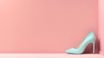 3D high heels on a pink pastel background with copy space. Modern minimalist background for fashion, e-commerce, store, banner, mother's day, woman's day, valentine.