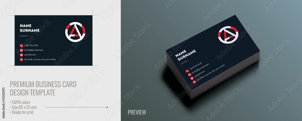 Vector business card design with color background and letter A logo ...