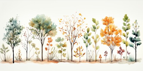 Poster - Whimsical watercolor tree clipart Generative AI