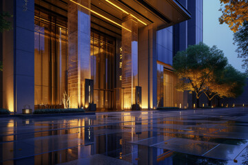 An image of a building outside at night