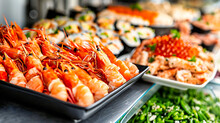Seafood Platter With Fresh Shrimp And Lemon, Representing Gourmet Dining And The Delights Of Ocean Cuisine