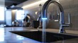 High-tech motion-sensor kitchen faucet, smart features, water display, sleek and futuristic design, photorealistic depiction Generative AI