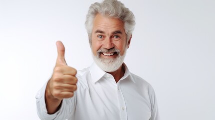 Poster - Middle-aged male architect, expressing joy and satisfaction, thumbs up, against a plain white background Generative AI