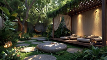 Aufkleber - Nature-inspired event setting, lush greenery, plants, and serene natural elements, perfect for relaxation or meditation streams Generative AI