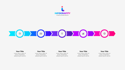 Poster - 5 arrows with circles for presentations or infographics. Business data visualization. Concept of timeline business development process