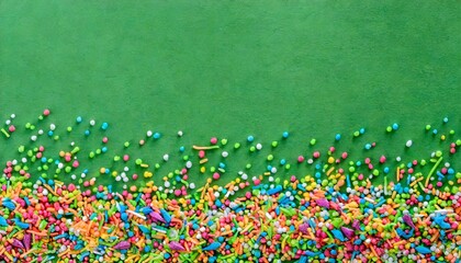 Wall Mural - colorful sprinkles on bottom of green background