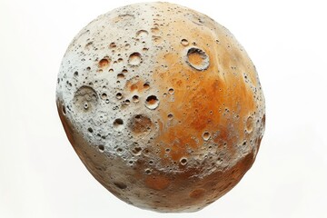 Poster - Photo concept of Phobos, a moon of Mars, showcasing its irregular shape and cratered surface against a white background Generative AI
