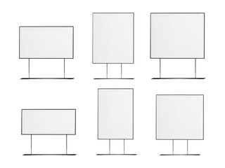 Wall Mural - Floor graphic poster display frame. Mock-up set. Blank white sign stand with black metal base vector mockup kit. Template for design