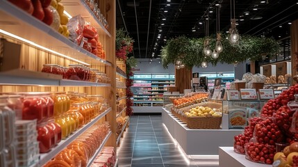 Aufkleber - The booth at the supermarket exhibition is displaying fixtures, display items. Generative AI.