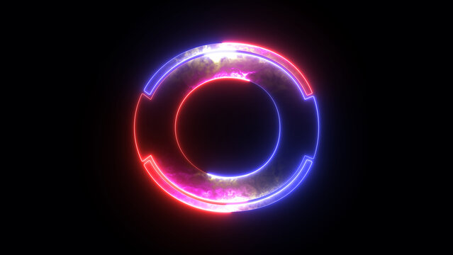 Glowing colorful light neon text capital alphabet O. Abstract glowing letter ''O'' neon light effect background animation. 3d illustration rendering