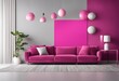 Viva magenta wall background mockup with sofa furniture and decor of the year 2023, Generative AI