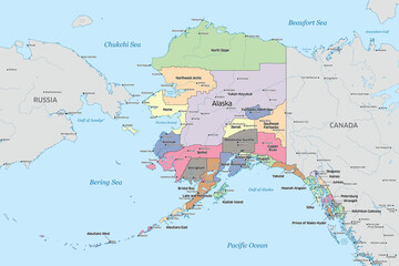  Political map showing the counties that make up the state of Alaska in the United States