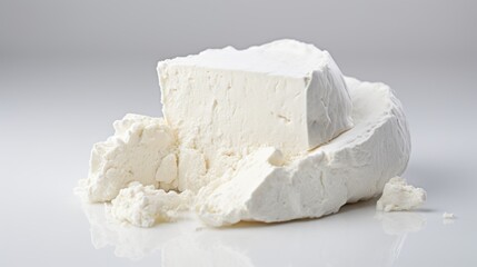 Aufkleber - Close-up realistic photo of a crumbly feta cheese against a white background Generative AI