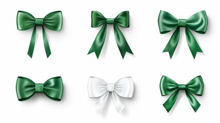 Poster - set of different green ribbons, on a white isolated background Generative AI