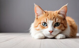 Fototapeta Koty - Cute cat template, simple background, copy space. Generative AI